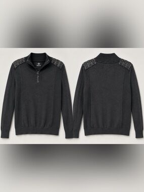BKE Black Label Men’s S Quarter Zip Sweater Washed Black 90s Grunge Tactical